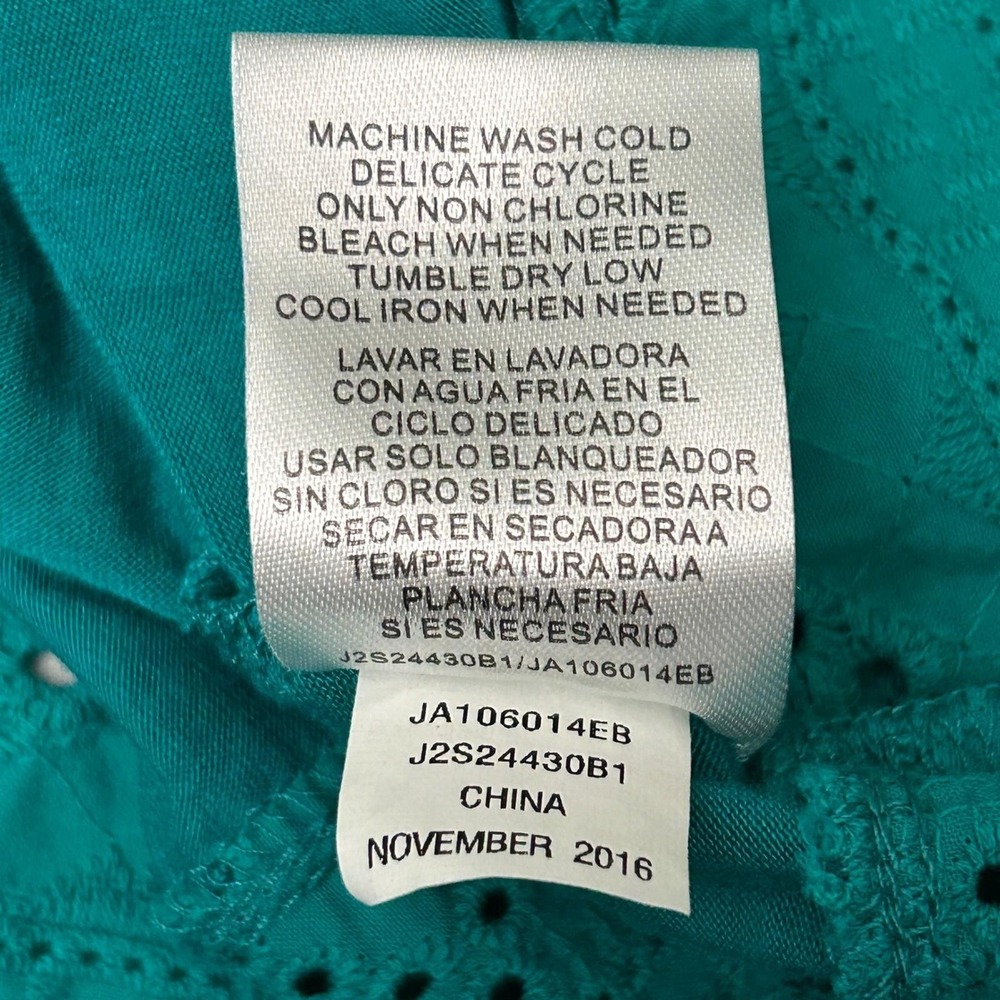 Joseph A. Womens Medium Top Teal Eyelet Lace Trim Boho Cottagecore Knit Blouse - Picture 9 of 10